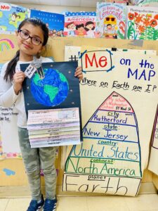 Student with map