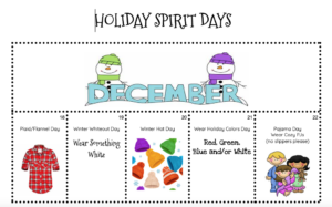 Holiday Spirit Week calendar