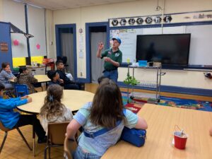Students talking about planting