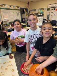 Students with pumpkin