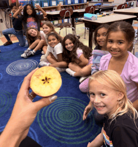 Students listening to story