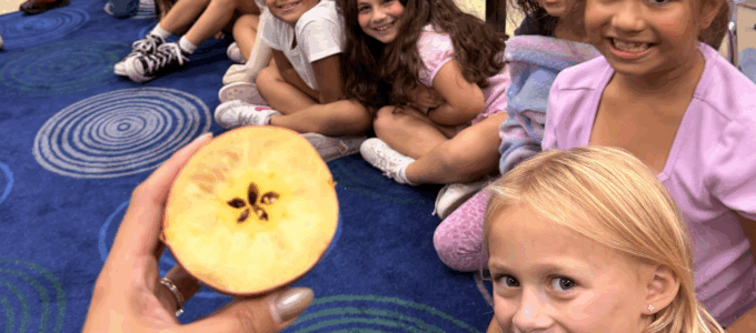 Students listening to story