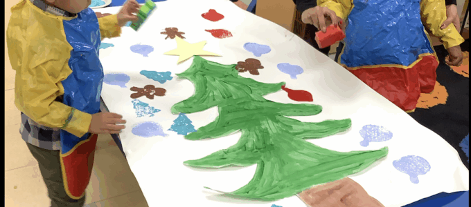 Students creating mural