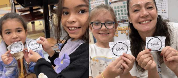 Students showing compound words