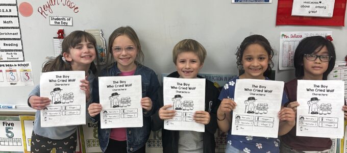 Five students with the books