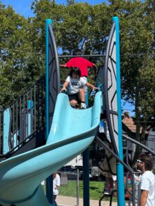 Student on slide