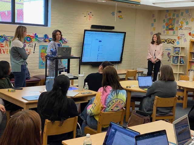 Jen Moloughney, Joan Macri and Vanessa Ratta lead a "Teacher to Teacher " mentoring session